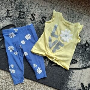 Carter's Baby Girl Floral Shirt And Pants Blue Yellow Size 6 Months